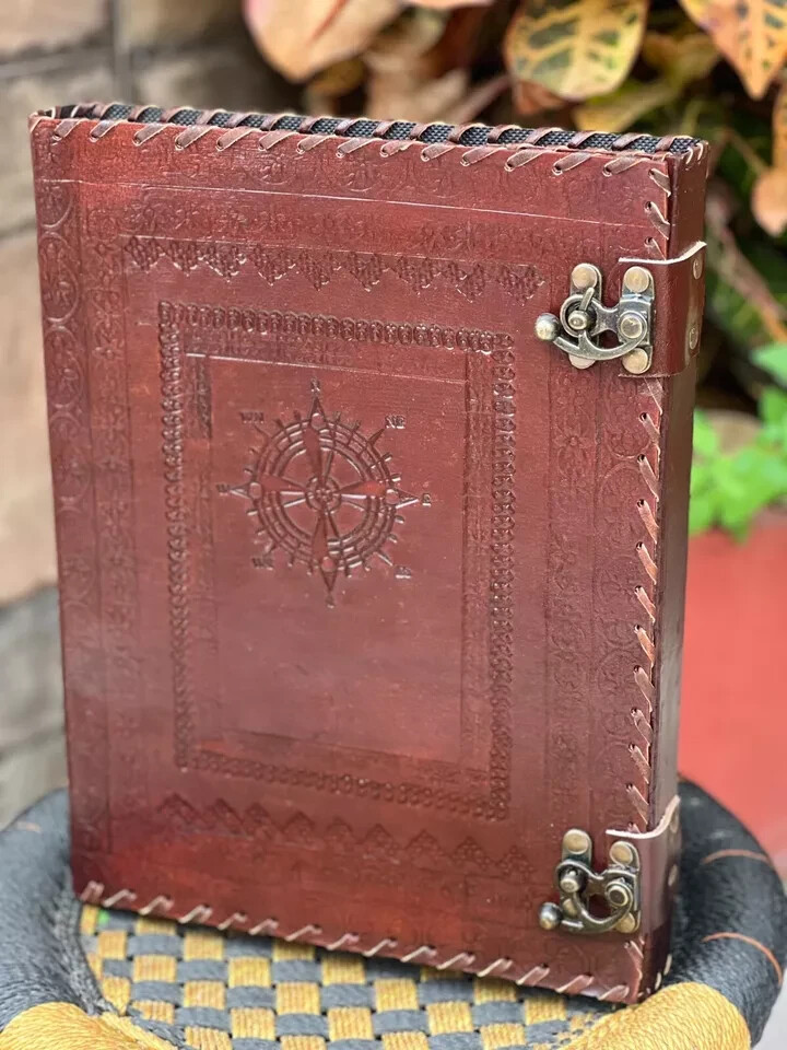 Compass Leather Ring Binder Grimoire Cover Notebook Office Folder 13"