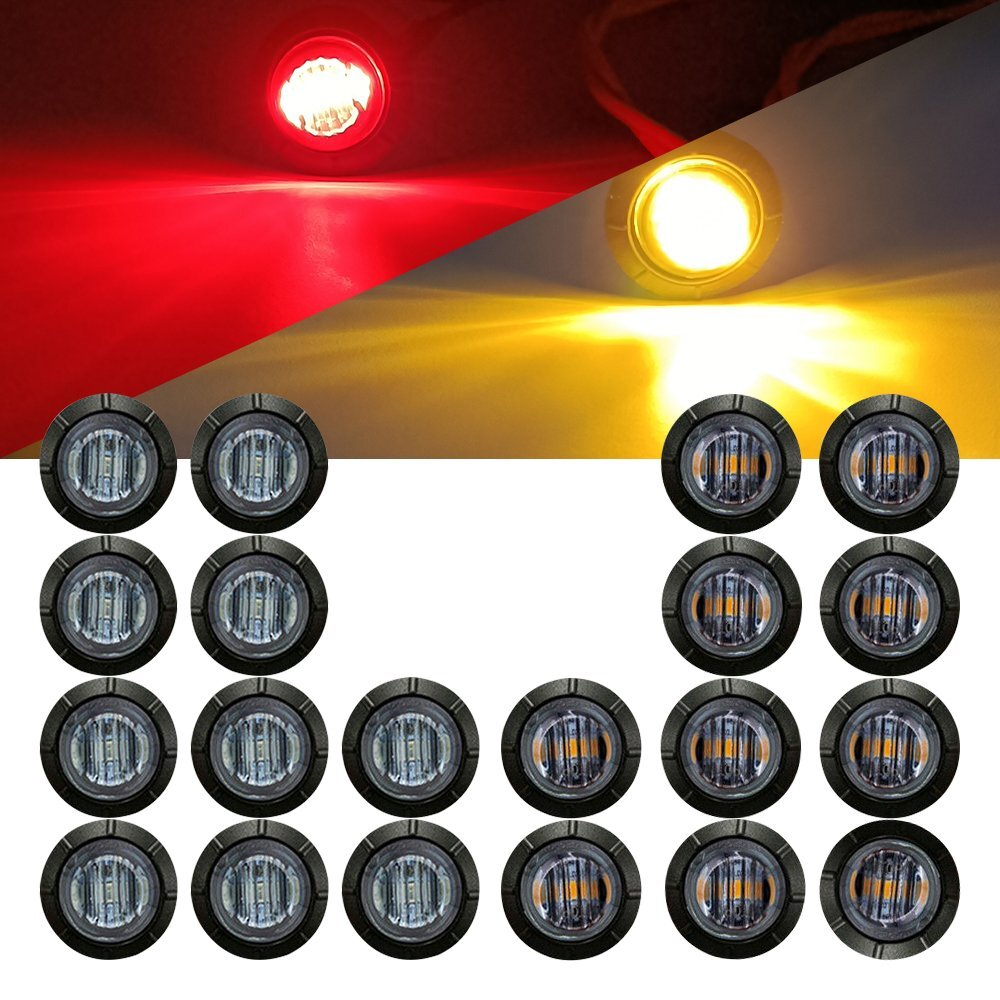 20X 3/4" 12V Marker LIGHTS LED Bullet Amber Red Truck Trailer RV Round Side Lamp
