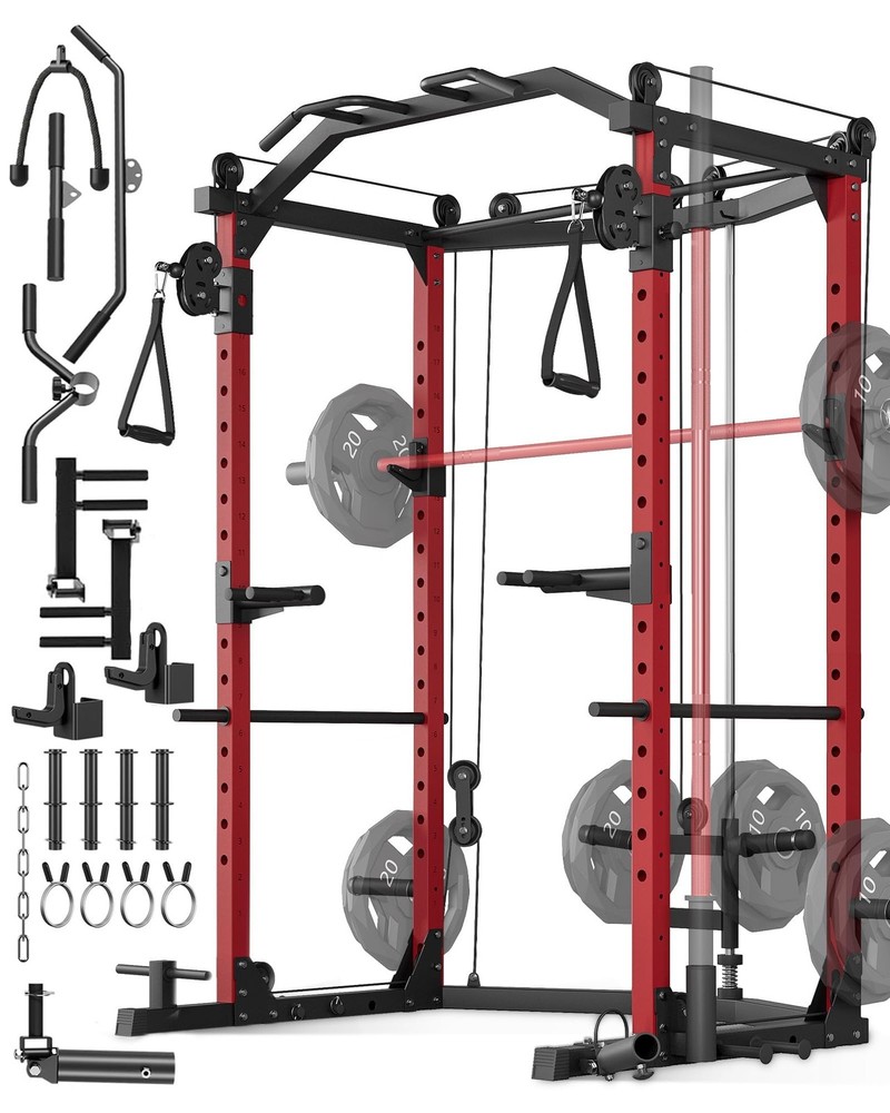 Power Cage Multi-Function Power Rack with Pulley System Home Gym Workout Machine