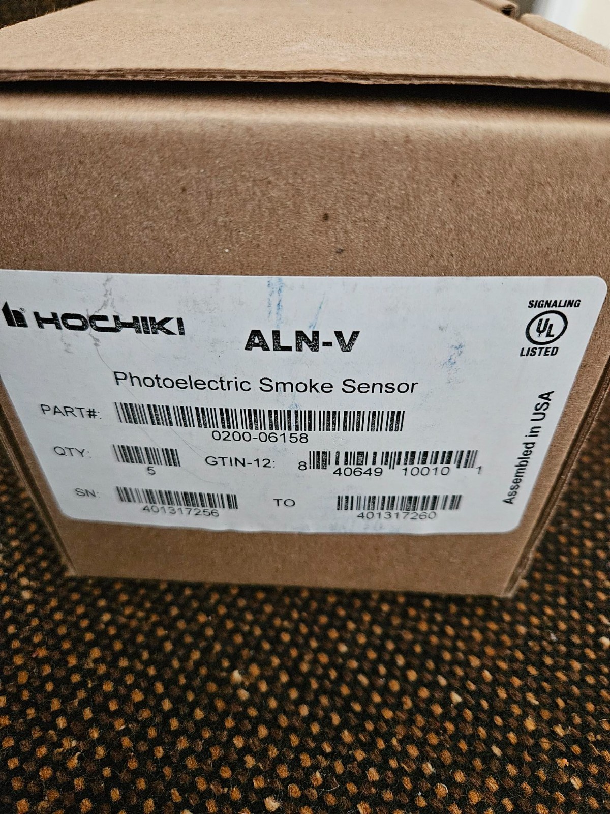Hochiki Photoelectric Smoke Sensor ALN-V (qty 5/box) BRAND NEW!