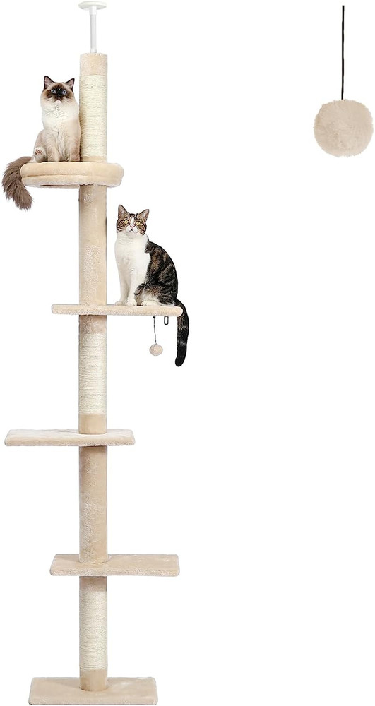 Adjustable 5-Tier Cat Tree with Scratching Post & Cozy Bed - Beige