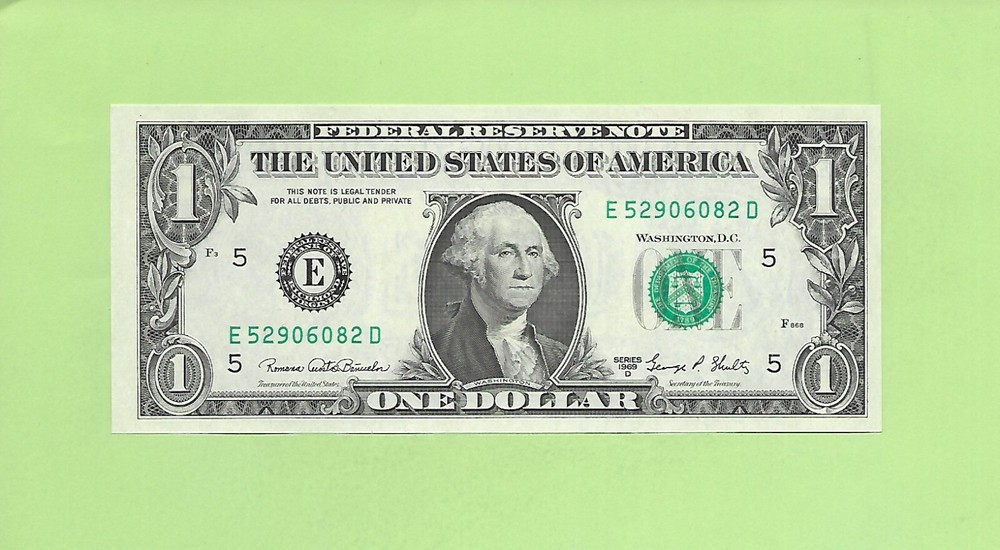 1969D ..UNCIRC $1  E 5290 6082 D  .... 1969D  $1  E-D    NICE NOTE        FRN