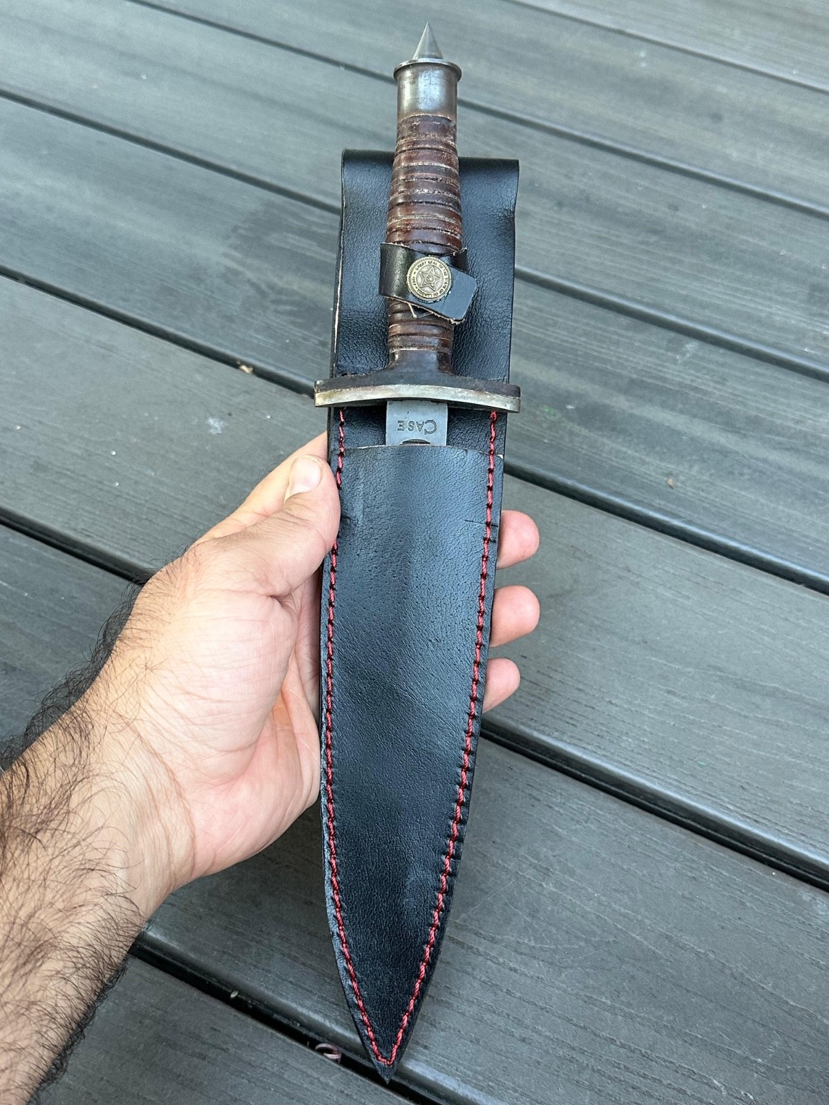 CASE V-42 US Special Forces WWII Dagger Double Edge Knife With Leather Handle