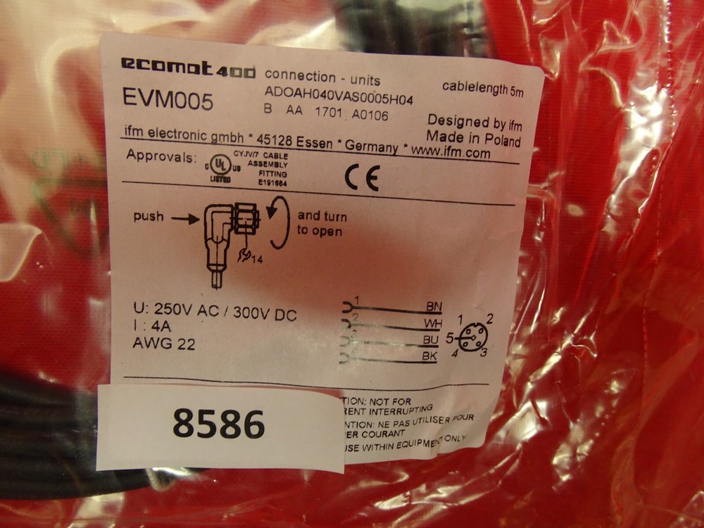 IFM Electronic Cable Socket Angled EVM005 Sensor Actuator Cable Cord Socket