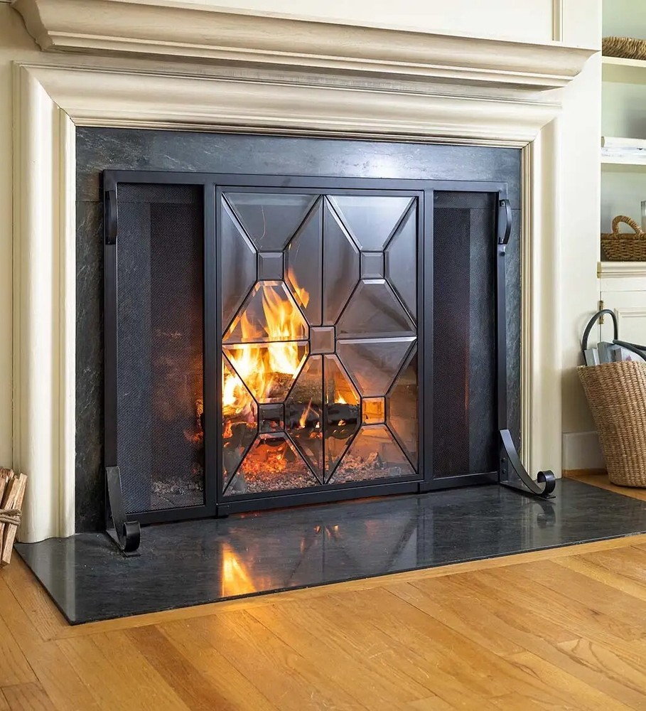 Manhattan Tempered Glass Flat Guard Fire Screen, Small - Black