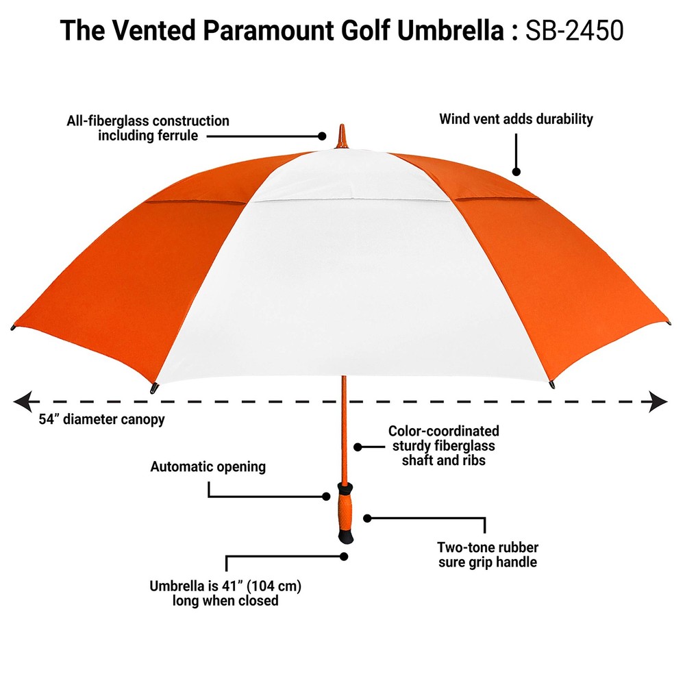 The Paramount Vented Large 64 inch Windproof One Size, Orange & White