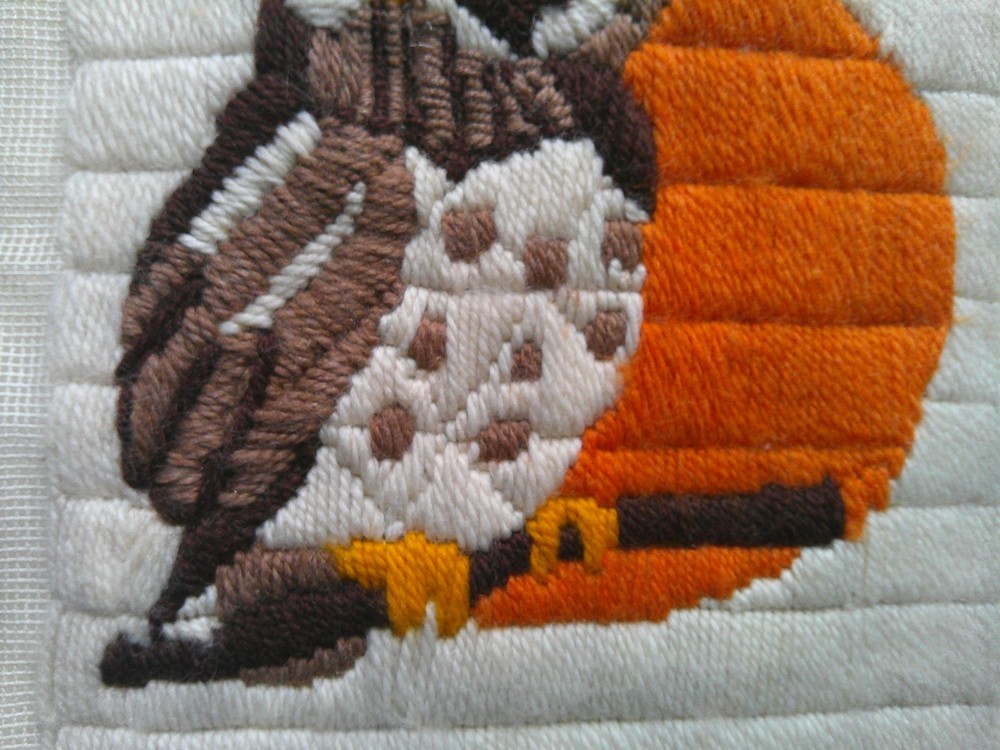 Completed longstitch wool? needlepoint OWL