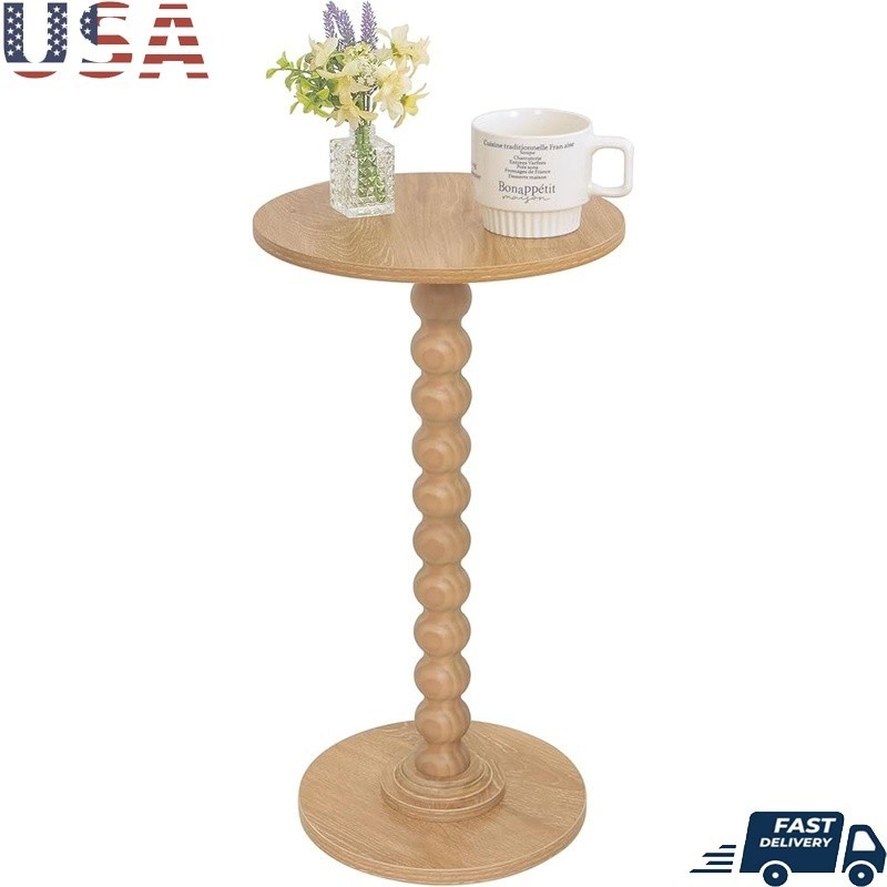 Round Small Side Table Minimalist Drink Table End Table Compact W/ Easy Assembly