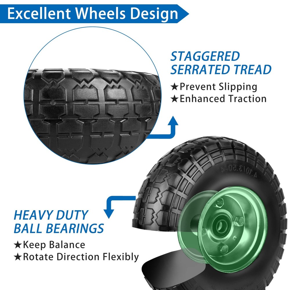 Phepetroll 4.10/3.50-4 Flat Free 10" Solid Tires & Wheels Replacement
