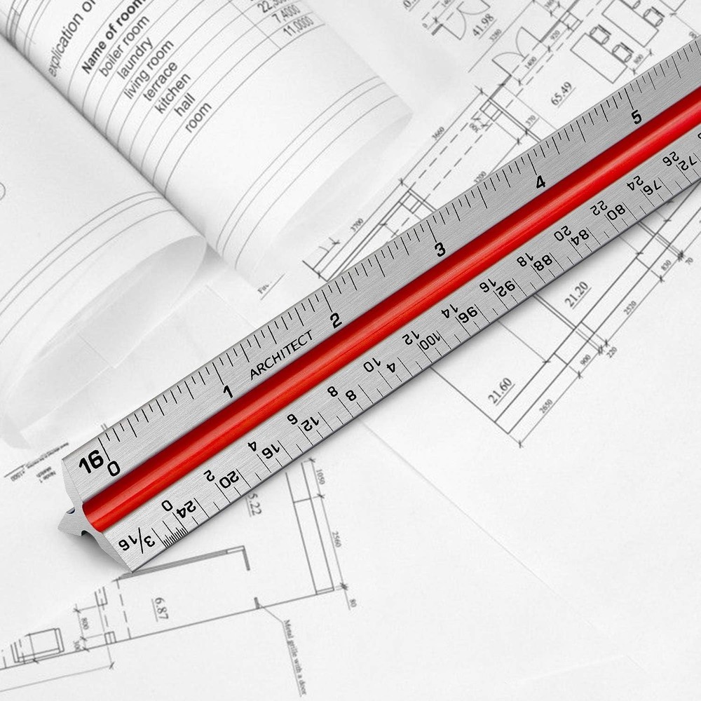 12" Aluminum Architecture Scale Ruler Triangular Engineer Drafting Tool Preci...