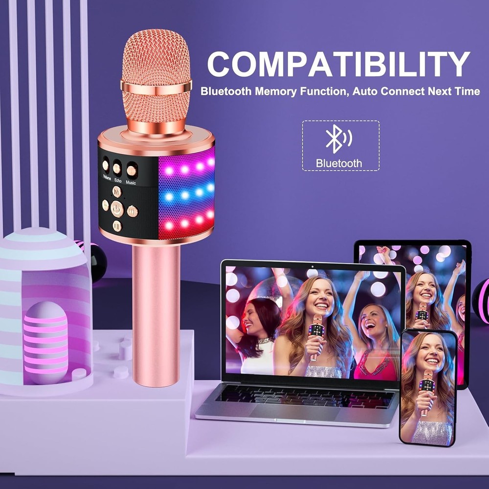 Multicolor LED Microphone for Karaoke with Echo & Bluetooth - Ideal for Parties
