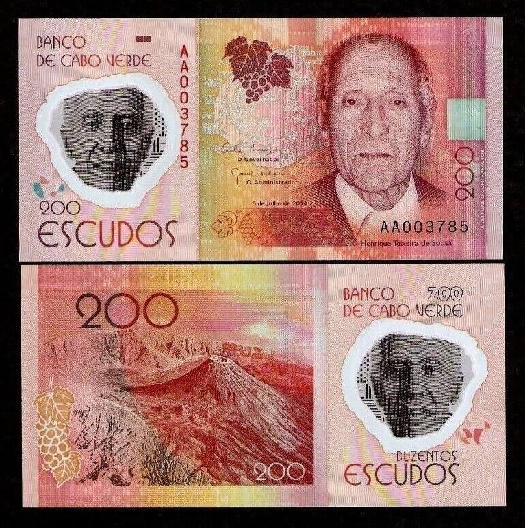 Cape Verde 200 ESCUDOS P-71 2014 Volcano UNC Low # AA Prefix First Polymer NOTE