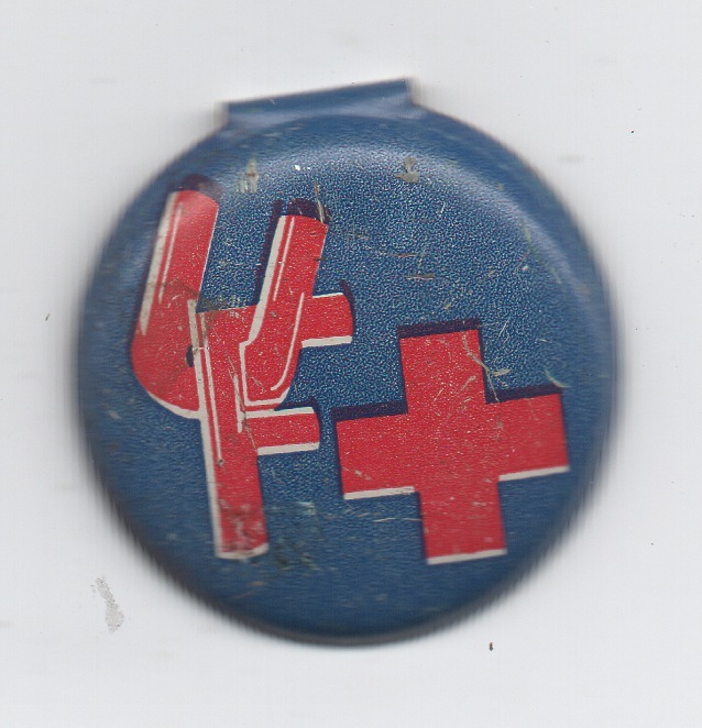 WWII Fold Over Back Red Cross Button " U.F. "