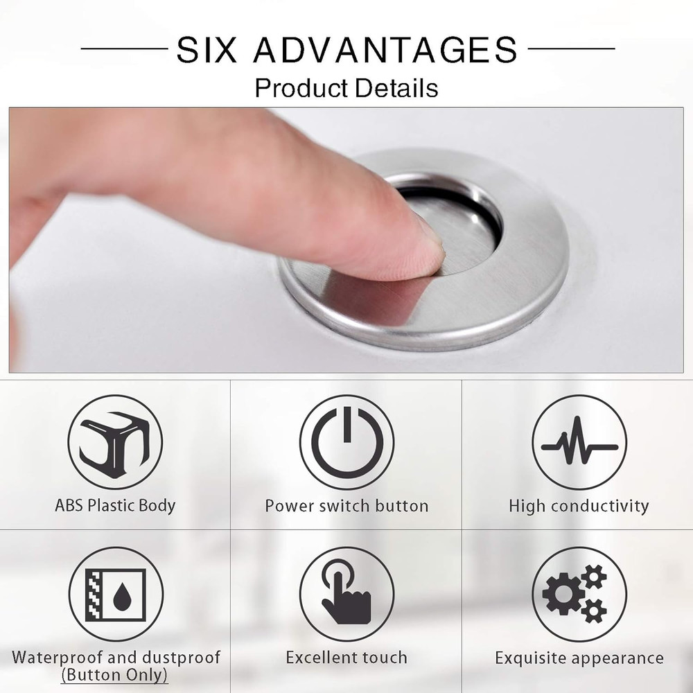 Garbage Disposal Air Switch Kit Long Button Brass Cover Brushed Nickel