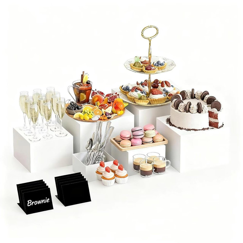 6 Pcs Large Buffet Risers for Buffet Table, White Risers for Display for Food...