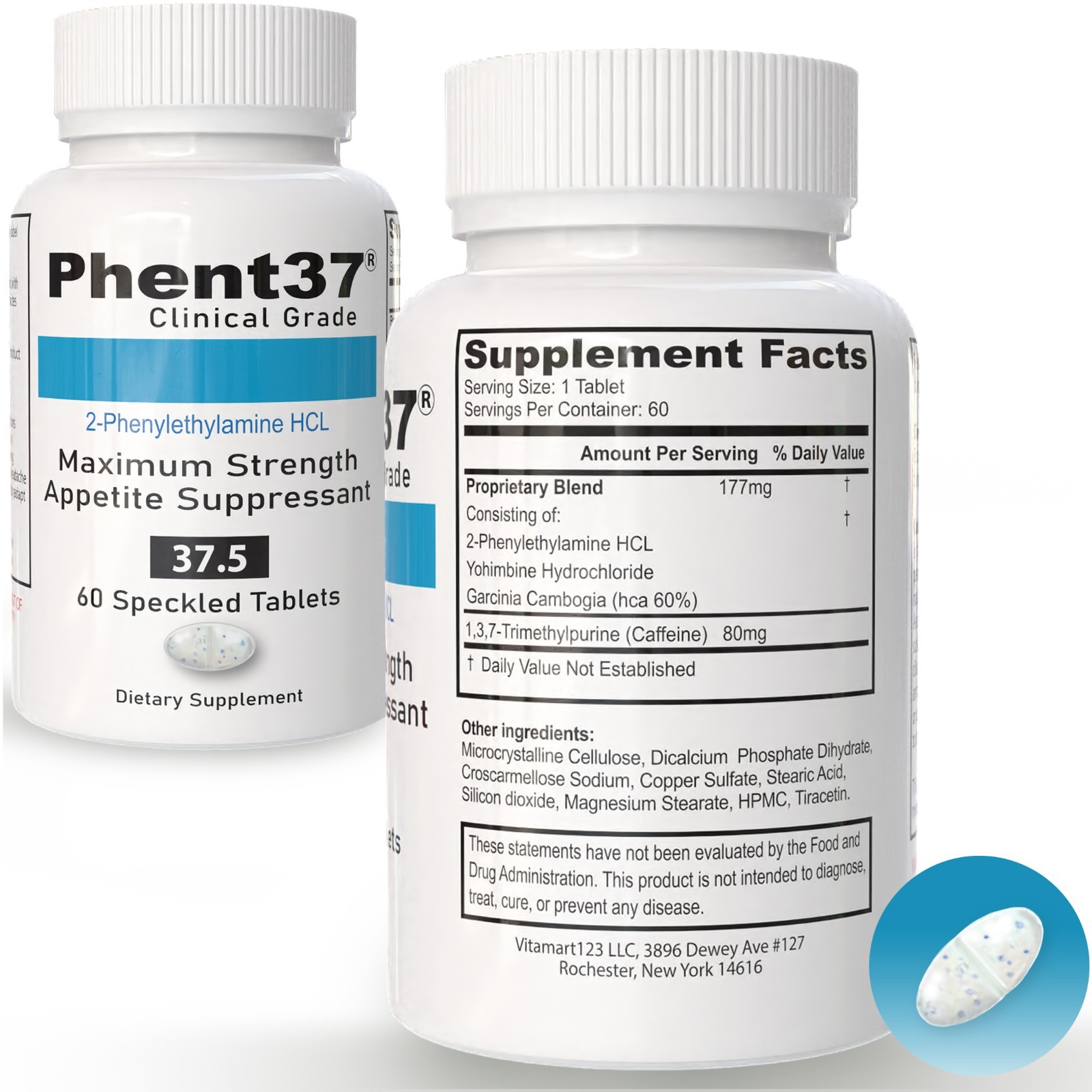 Phent37 - Appetite Suppressant 37.5 Diet Pill Speckled Tablet - Fast Working