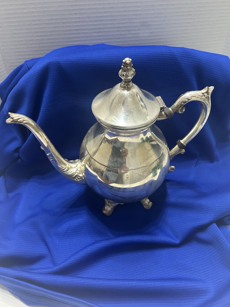 Antique Victorian Style Ornate Footed Silverplate Teapot Decorative Tableware