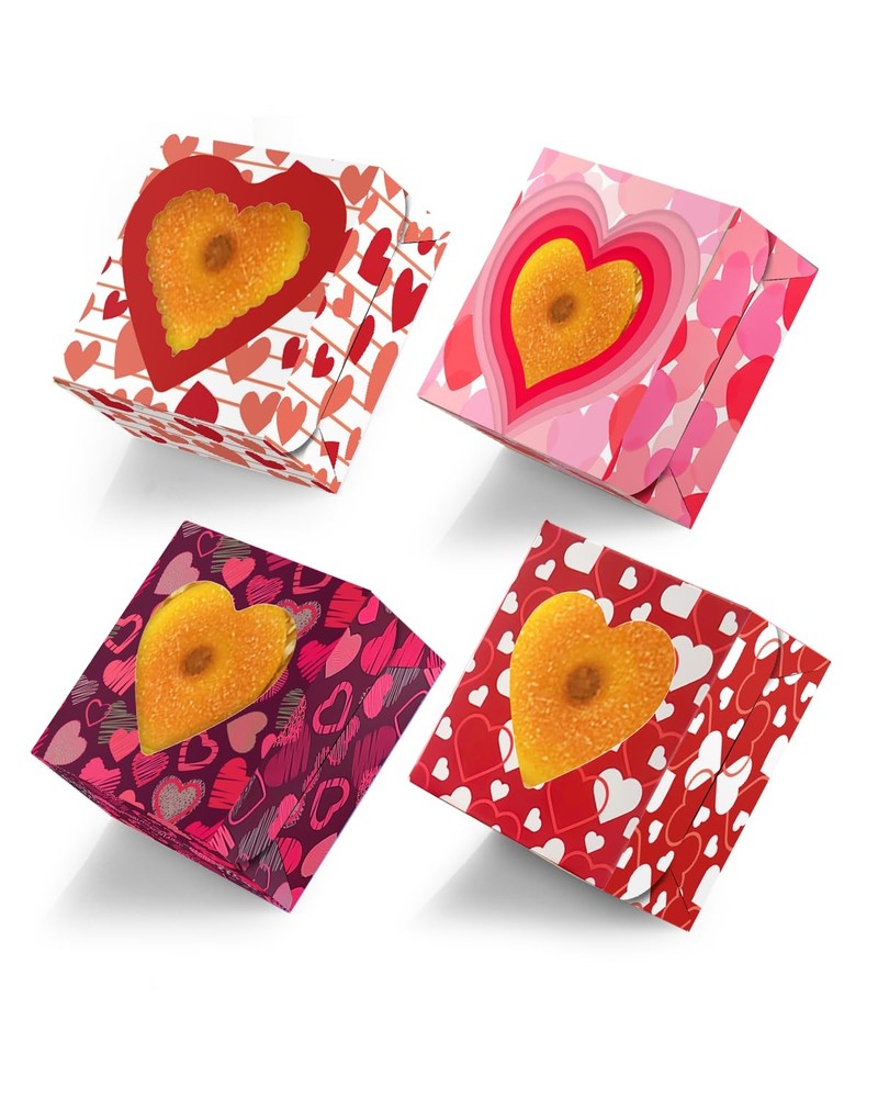 60 PCS Valentine Cookie Boxes 4x4x2.5 Inch Macaroon Bakery Boxes Window