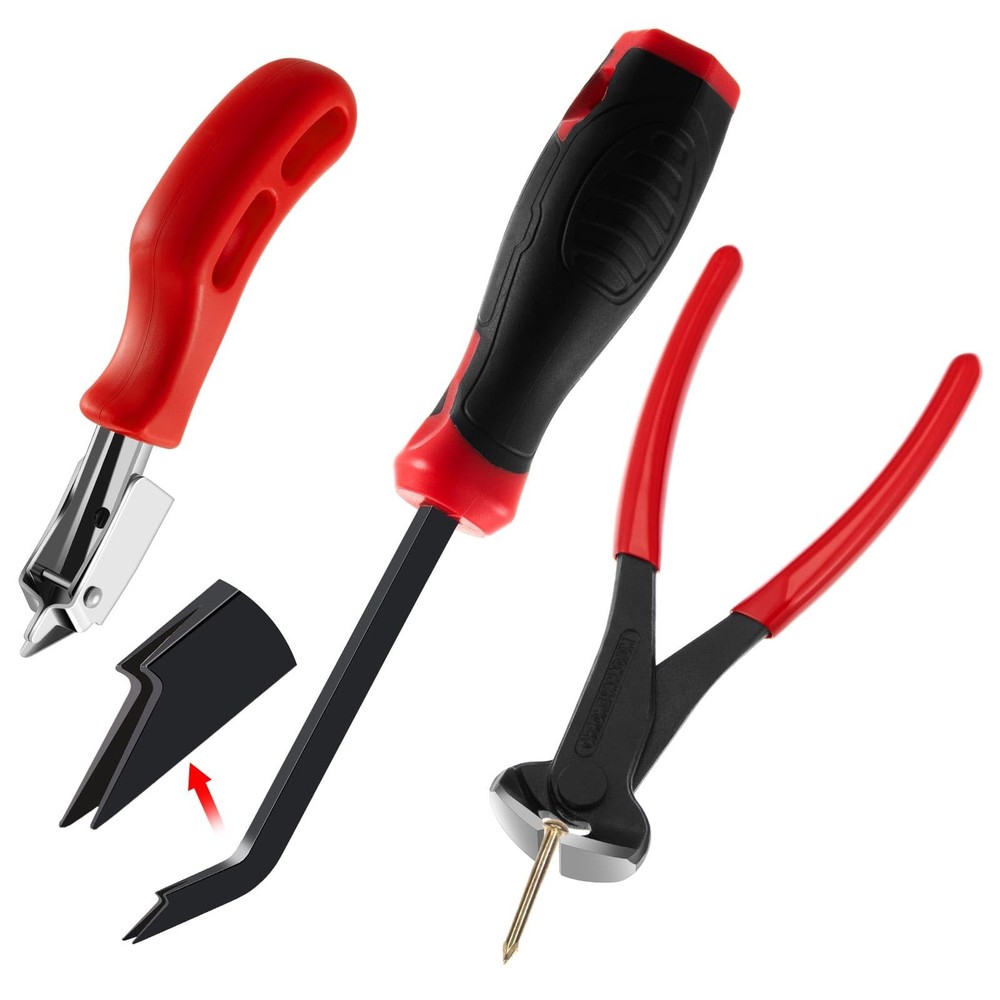 3 Pcs Upholstery Staple Tools Set Including End Cutting Plier, Staple Puller,...