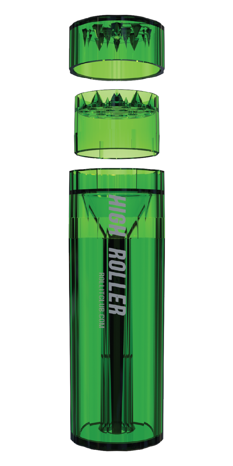 CLEAR HIGHROLLER Herb Grinder & Cone Loader | Portable Pre Roll Cone Filler | GR