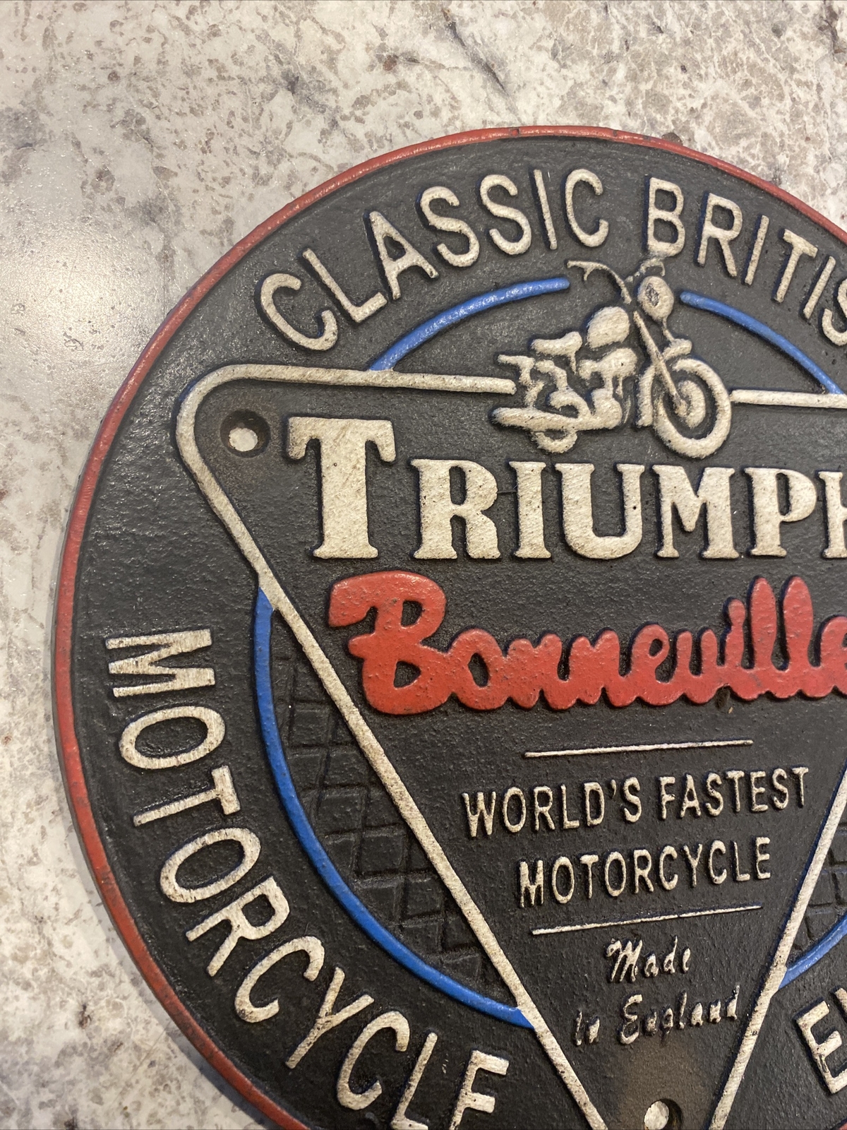 Triumph Bonneville Motorcycle Sign Cast Iron Plaque Fatboy Rider UK Home Decor