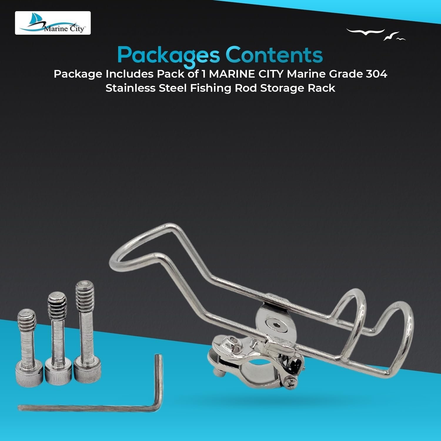 Marine City Fishing Rod Holder Stainless Steel Rotating Head 7/8" to 1-1/4" Tube