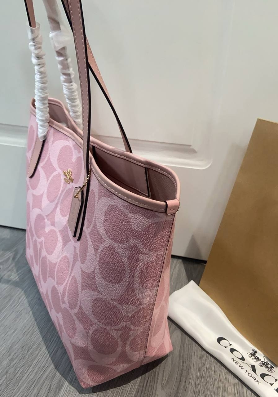 COACH City Tote Bag Signature Canvas Powder Pink CAL49 Outlet NEW