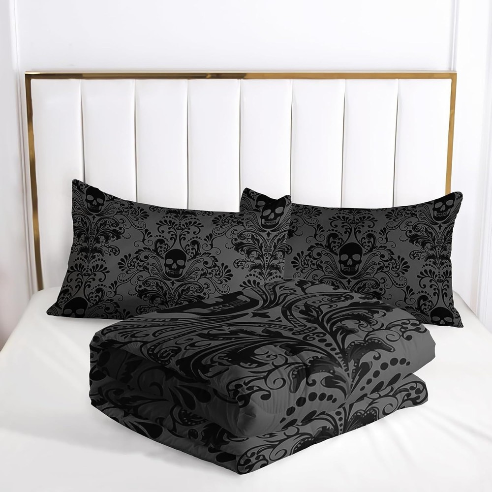 Skull Bedding Set Queen Size,Goth Bedding Sets Queen with Comforter,Skull Comfor
