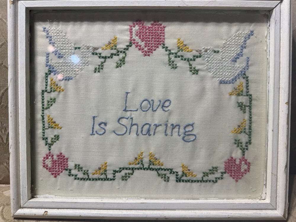 Vintage Needlepoint "Love Is Sharing" - Framed