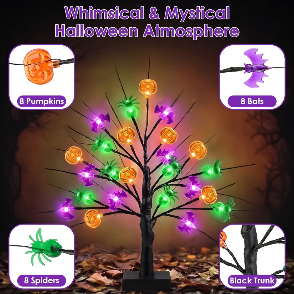 2 Pack 1.97FT Lighted Halloween Trees Indoor Tabletop Decorations Tree Lights
