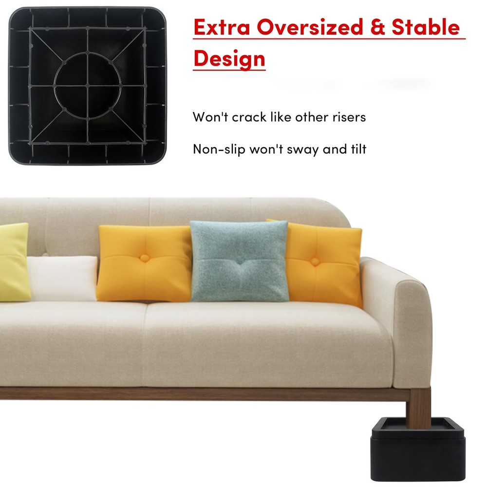 Oversized Bed Risers Heavy Duty Stackable 4 Pack, Furniture Risers for Sofas .