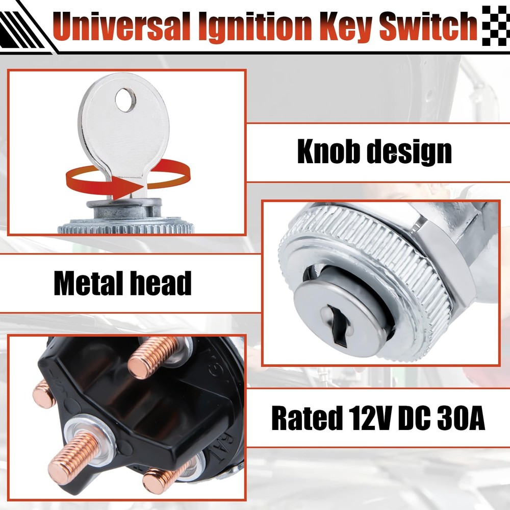 Ignition Switch with Key, Universal Ignition Key Switch, 12V 4 Position Start...