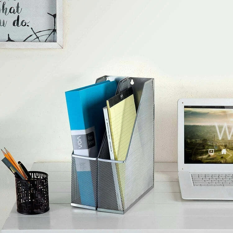 [ 2 Pack ] Wire Mesh Document Holder, Wall Mount/Desktop Magazine Rack - Silver