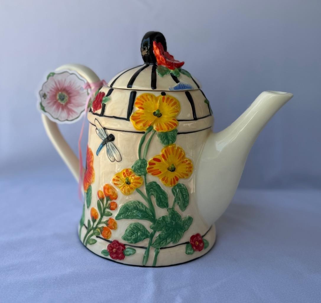 Blue Sky Clayworks Heather Goldminc Wildflower Tea Society Ceramic Tea Pot New