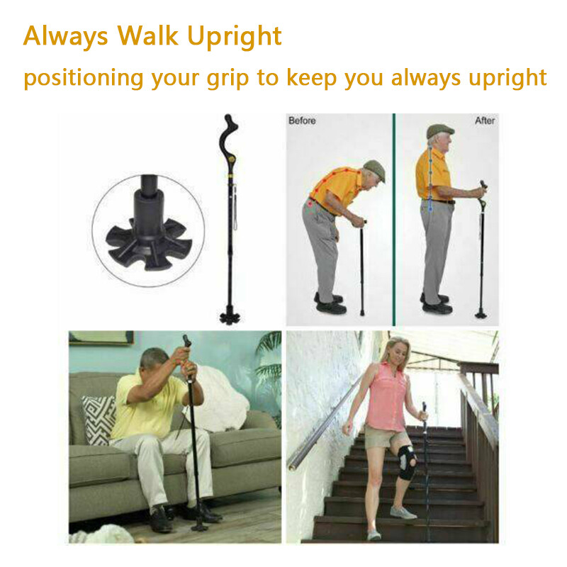 Folding Walking Stick Elder Posture Straight Cane Retractable Adjustable Height