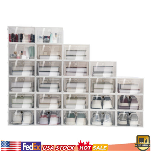 24pcs Clear Shoe Box Stackable Plastic Shoe Storage Organizer Sneaker Container
