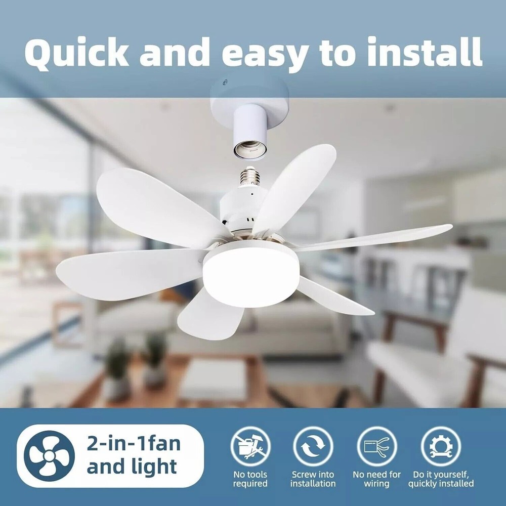 Ceiling Fan E27 Socket Fan 30W with Dimmable LED Light Remote Controller 3 Speed
