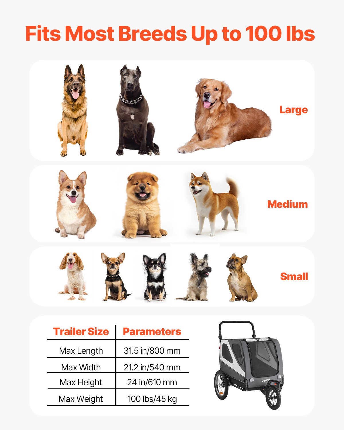 VEVOR Dog Bike Trailer Pet Bicycle Trailer & Stroller 100 lbs Water Resistant