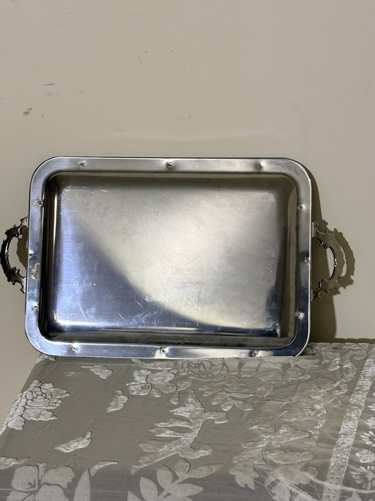 Victorian Silverplate Ornate Rectangular Serving Tray with Handles