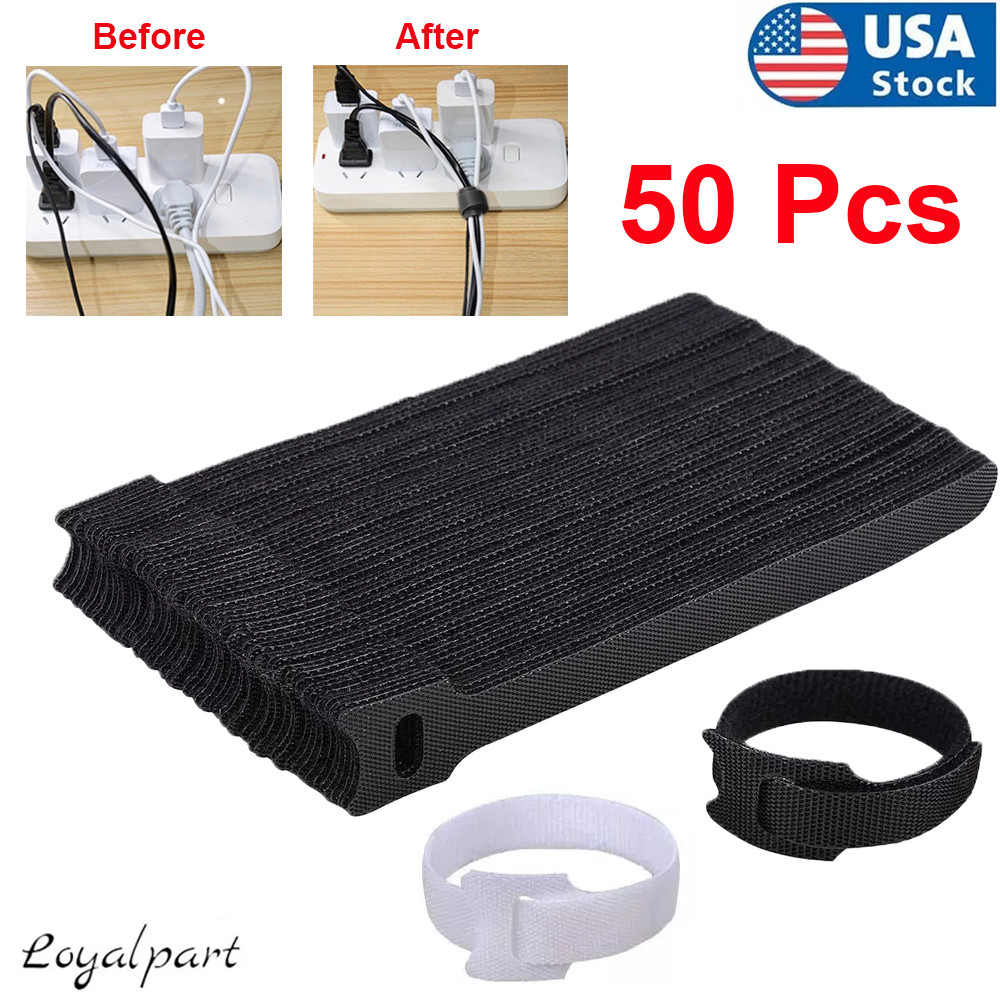 50 PCS Cable Straps Wire Cord Hook Loop Ties Reusable Fastening Organizer Laptop