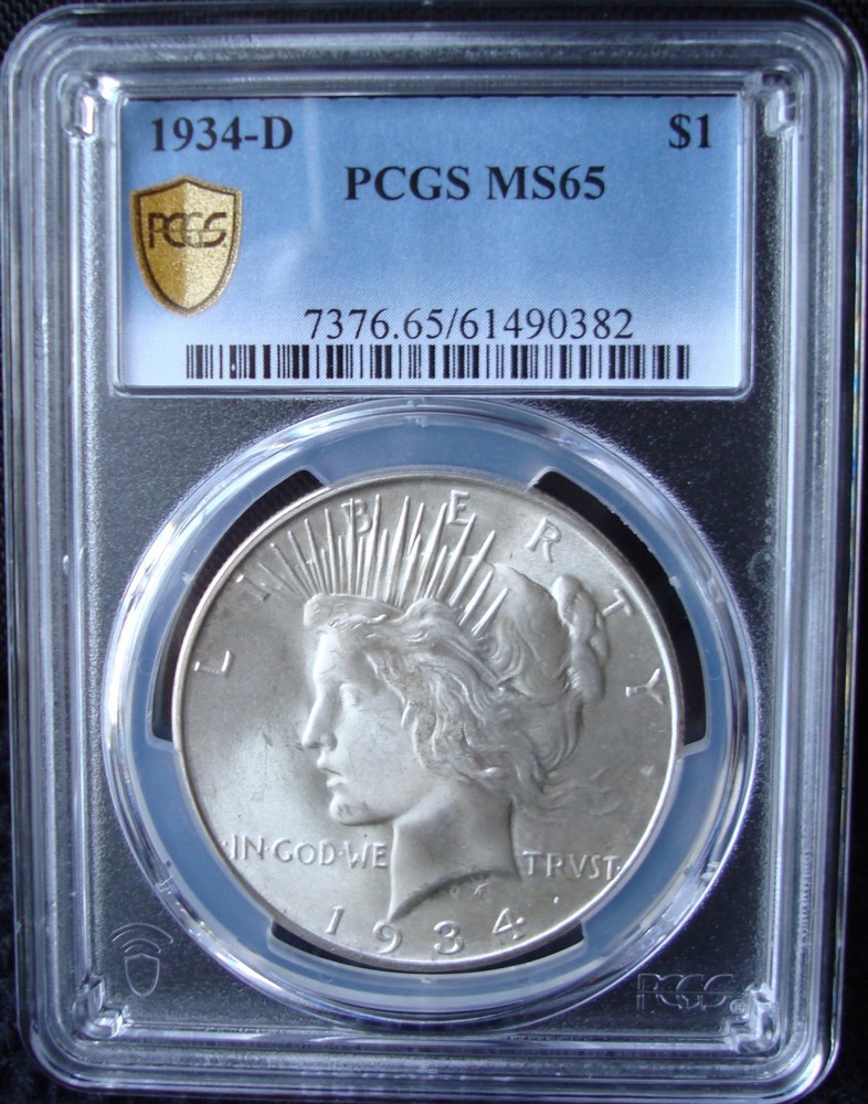 1934-D Peace Silver Dollar - PCGS MS 65 - Gold Shield