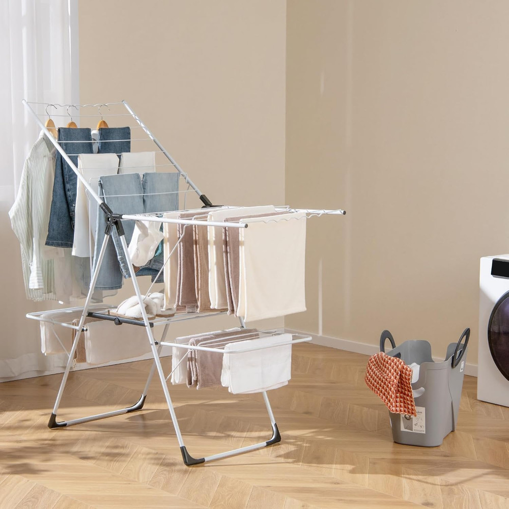 2-Tier Adjustable Laundry Drying Rack, Foldable & Freestanding for Indoor/Outdoo