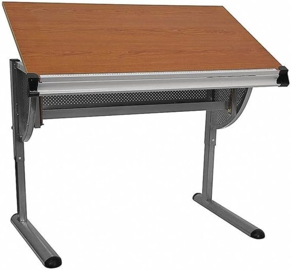 Berkley Adjustable Drawing and Drafting Table with Pewter Frame