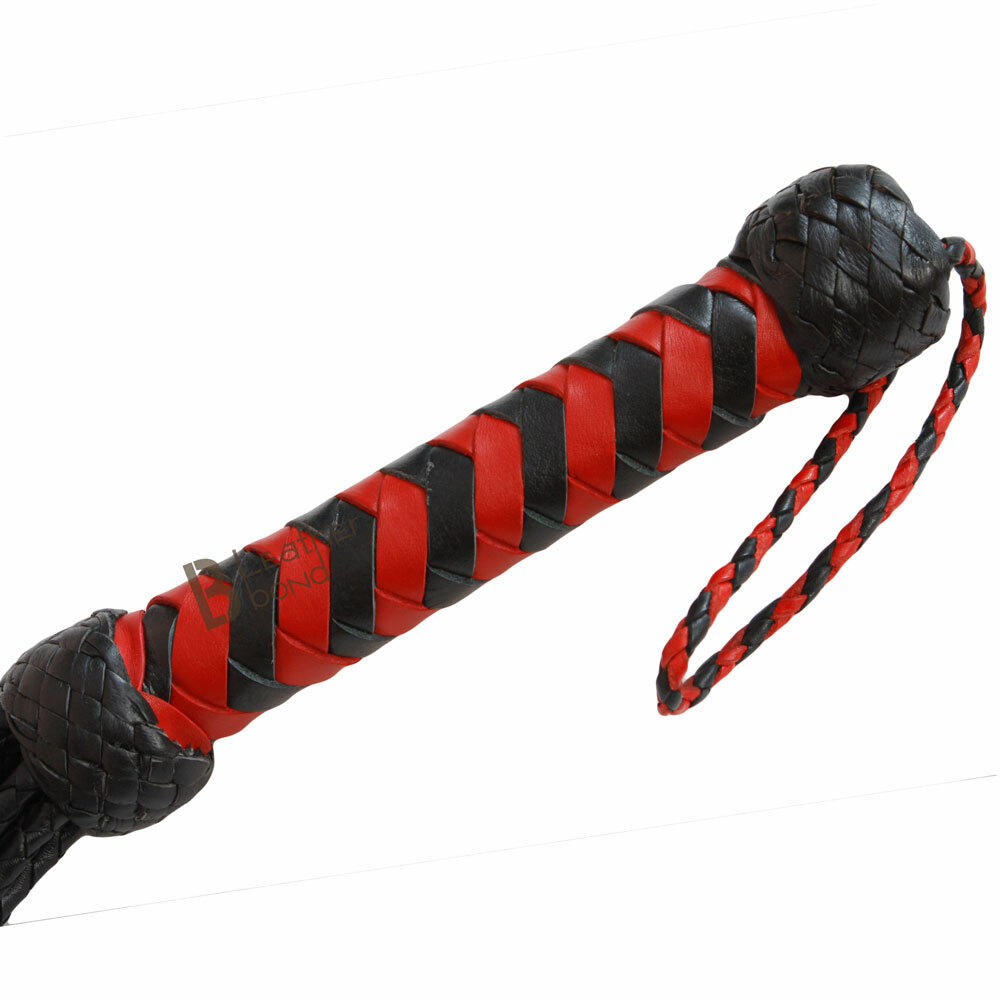 Real Genuine Cow Hide Leather Flogger 9 Braided Falls & Red Roses Heavy Duty