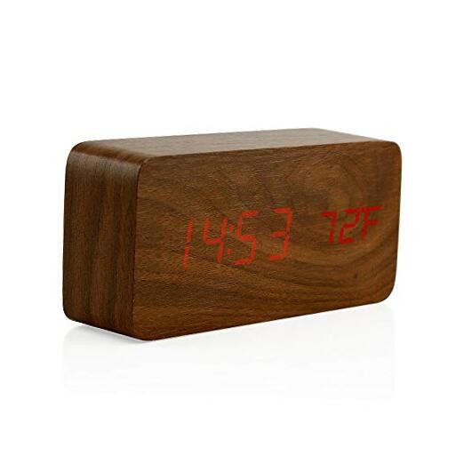 Wooden Digital Alarm Clock, Multi-Function Smart Alarm Clock, LED Light Brown