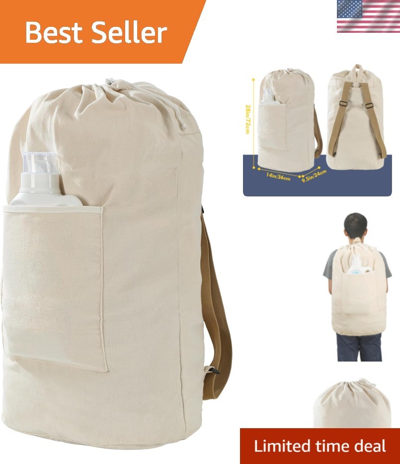 Canvas Laundry bag, Washable Laundry backpack, Adjustable Straps, Large Front...