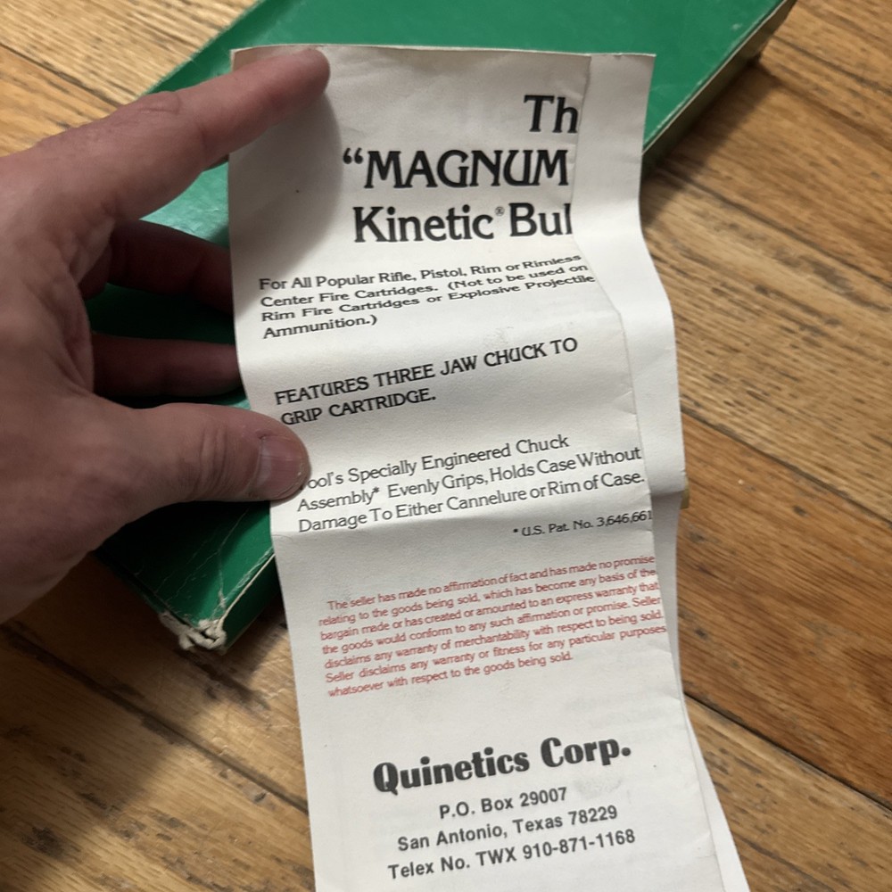 Quinetics Green Magnum Kinetic Bullet Puller Reloading Tool