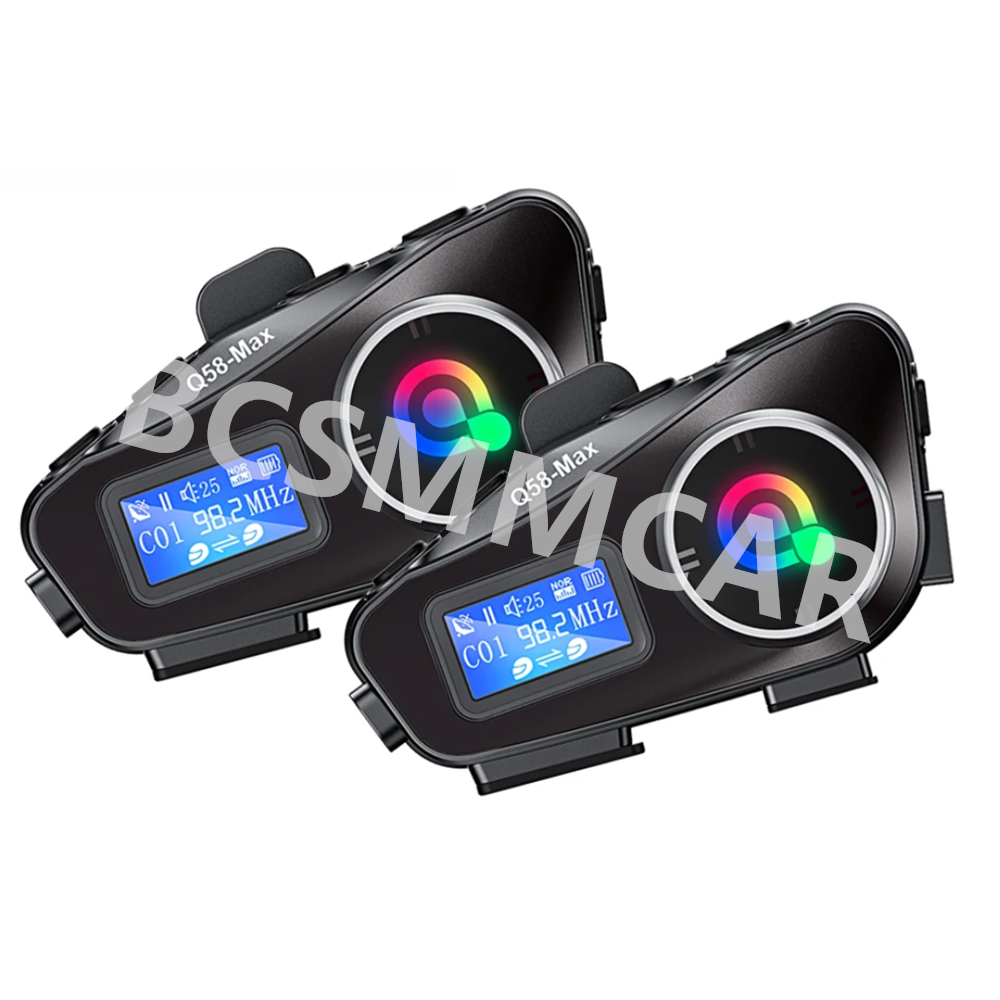 2pcs Motorcycle Intercom Helmet Bluetooth Headset LCD Display Support TF Card