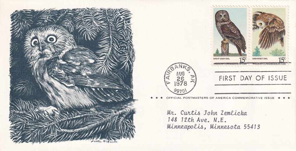 STAMP US SCOTT 1760 & 1761 "Owls" 15 CENT 1978 FDC PAIR - A