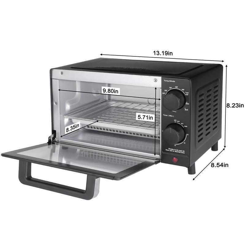 4 Slice Toaster Oven W/ Adjustable Timer Bake Rack & Pan Easy Clean Design New